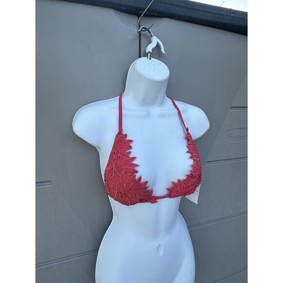 Blue Life Pasion flower Lace Bikini Swimsuit Triangle Top T-back Sz XS In Coral - Picture 6 of 11